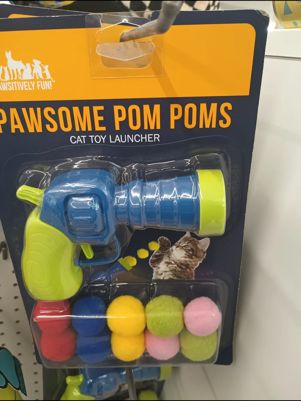 Pawsome Pom Poms Cat Toy Launcher - Blue & Lime